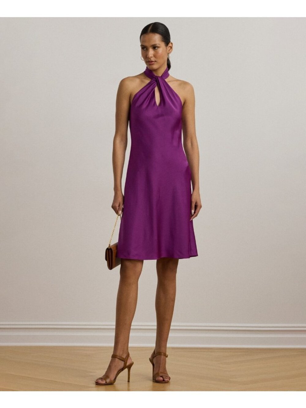 Lauren Ralph Lauren Charmeuse Halter Cocktail Dress Purple Size 2 MSRP $265